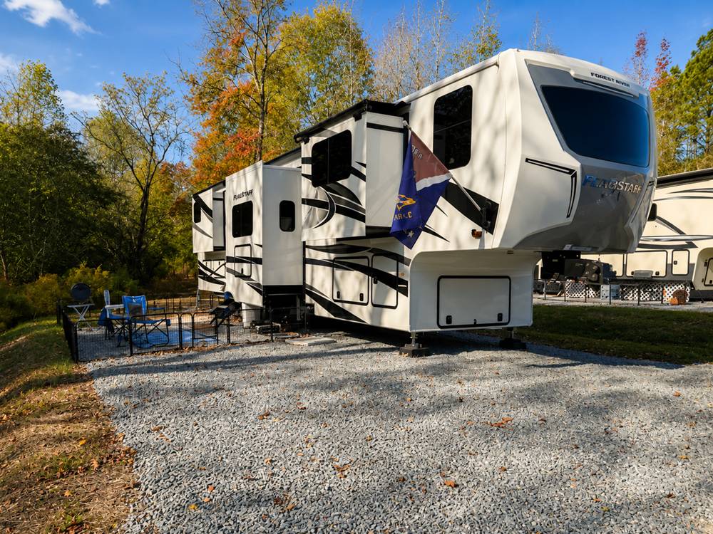 A fifth wheel with slide-outs