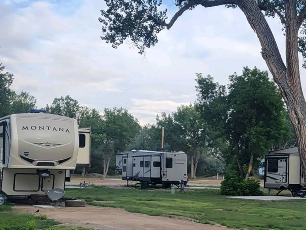 Travel trailers parked in RV spaces
