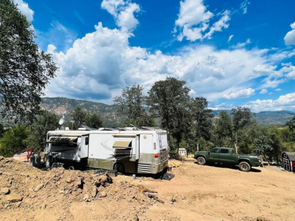 RV with clouds in the background