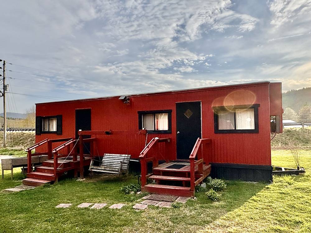 A red tiny home