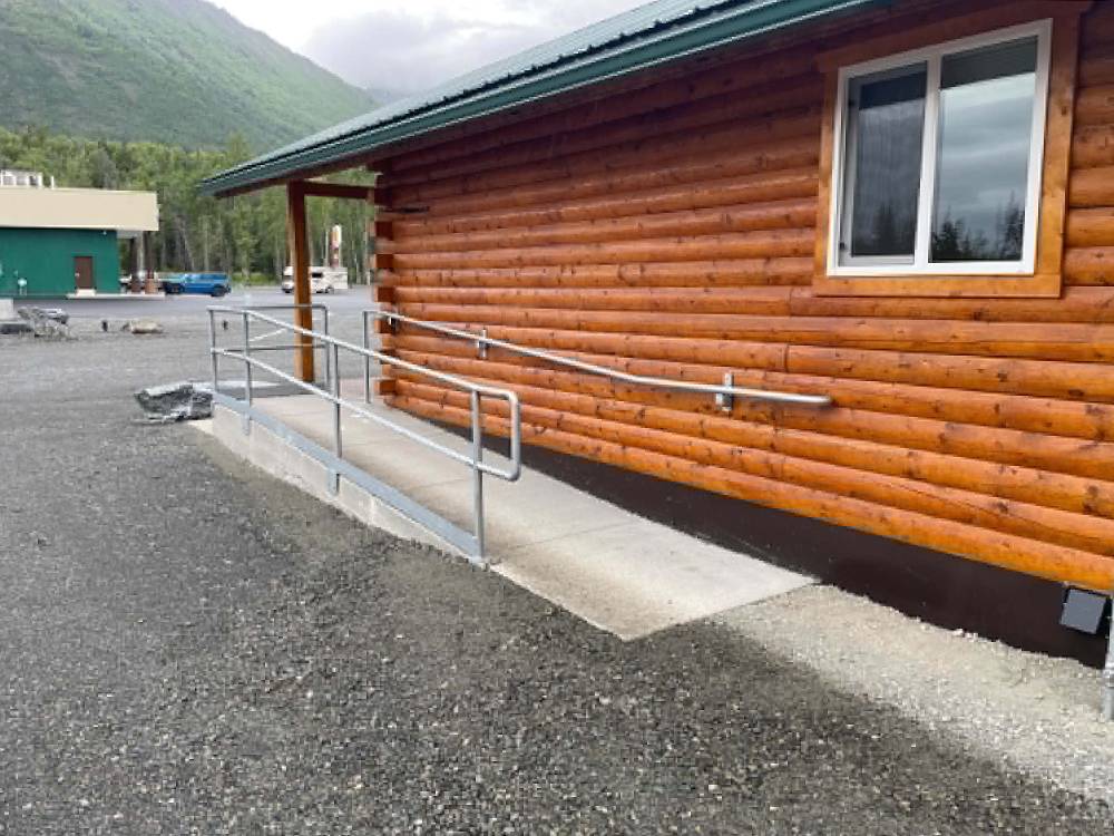 An accessible ramp leading to a cabin