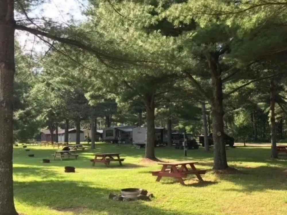 Table and firepit at site