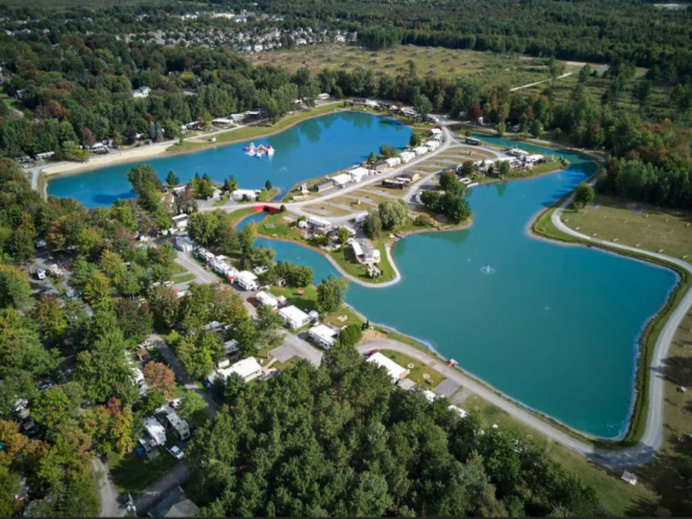 View of the water and park from above