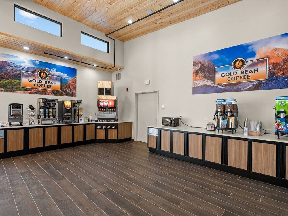 The coffee and soda fountain area