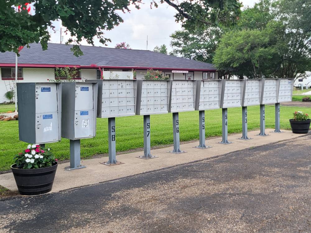 A row of mailboxes in front of office