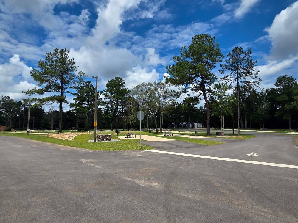 A paved road leading to RV sites
