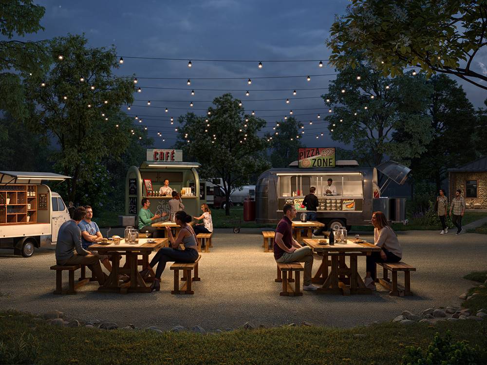Group of people eating at a food truck