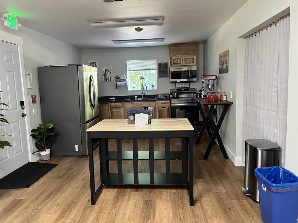 The kitchen area in the rec hall
