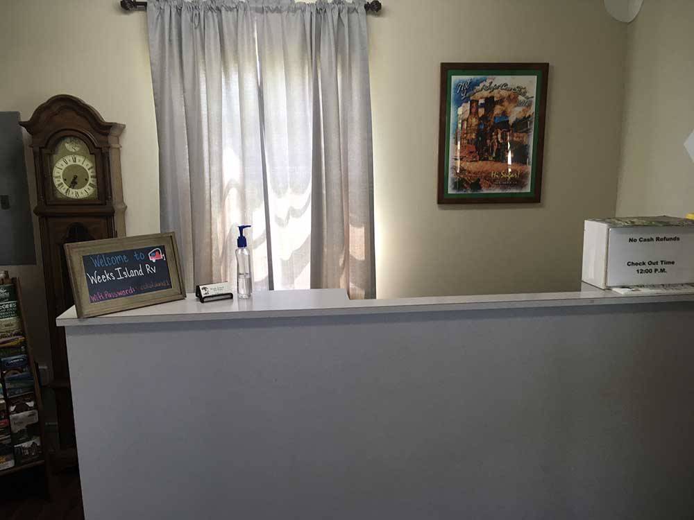 Front desk in main building at WEEKS ISLAND RV PARK