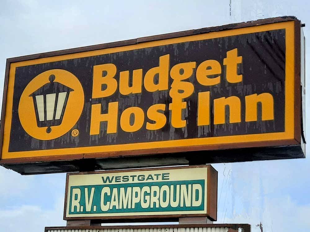 The entrance sign to the Budget Host Inn and the campground at WESTGATE RV CAMPGROUND