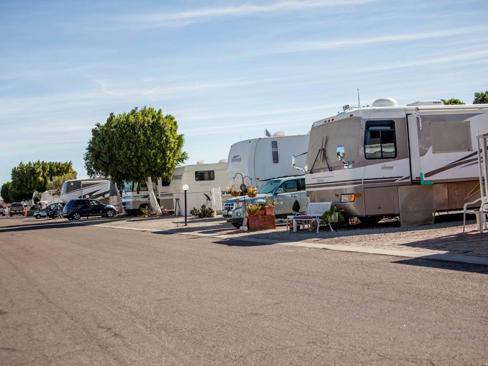 Trailers camping at campsite at ENCORE CACTUS GARDENS