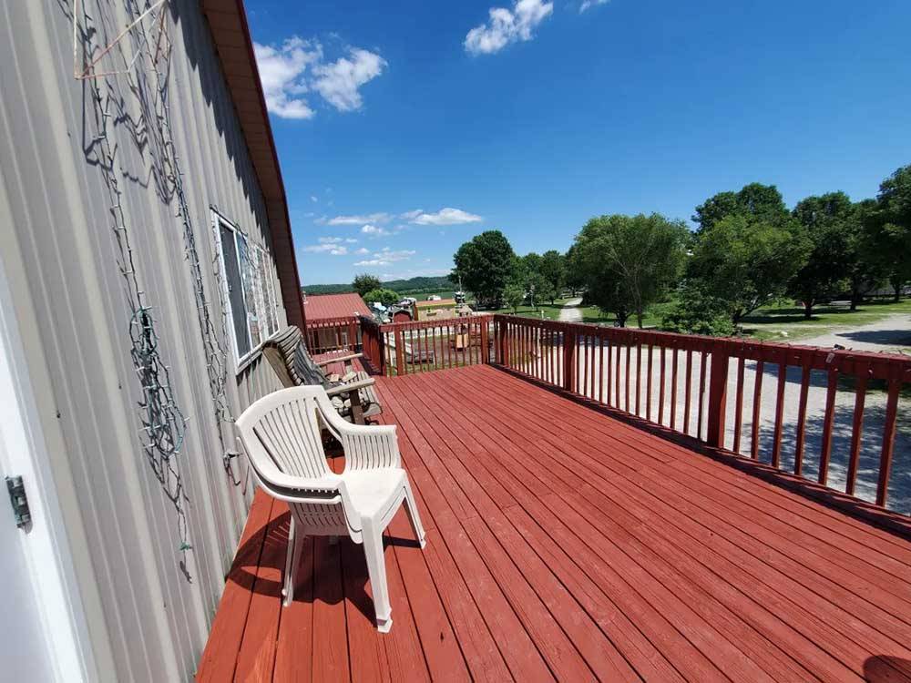 Large deck overlooking property at BEYONDER GETAWAY AT RISING SUN