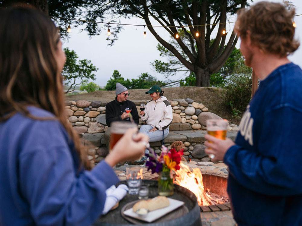 Two couples around a fire ring