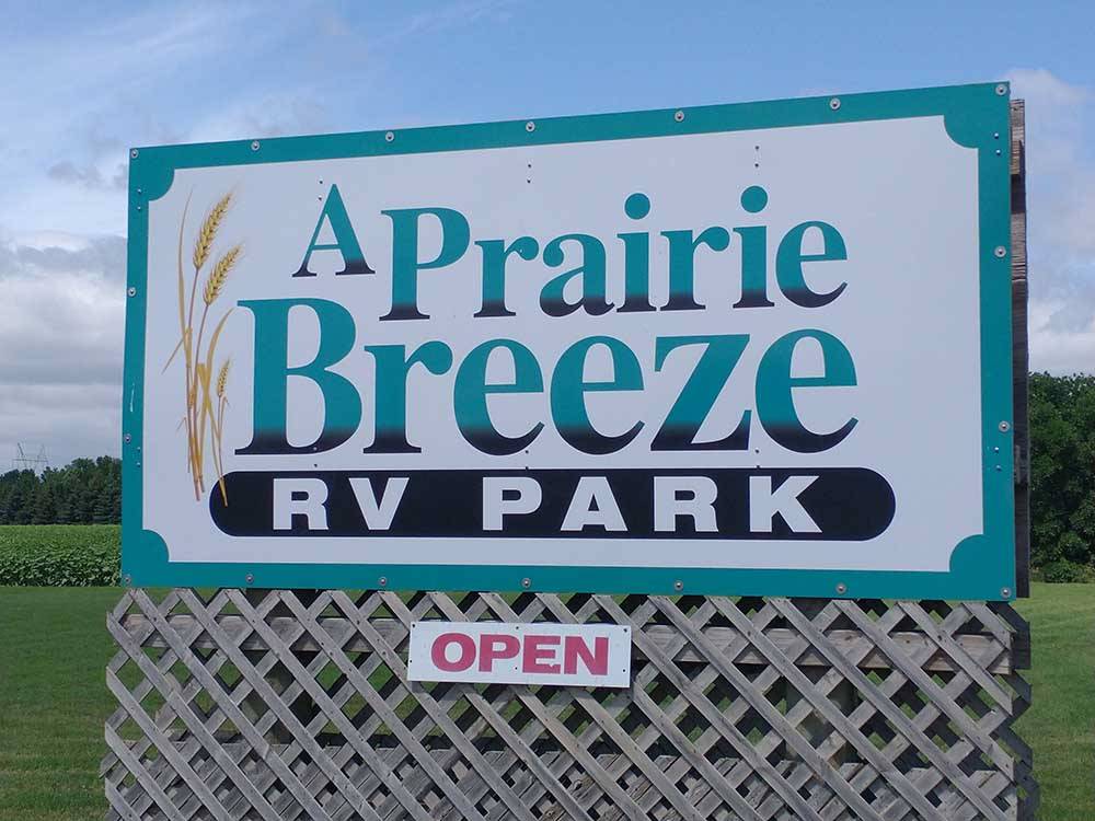 Sign as you enter park at A PRAIRIE BREEZE RV PARK