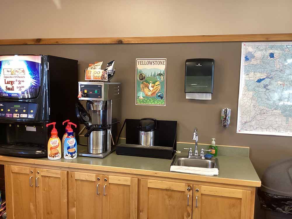 The coffee and soft drink area at YELLOWSTONE HOLIDAY RV CAMPGROUND & MARINA