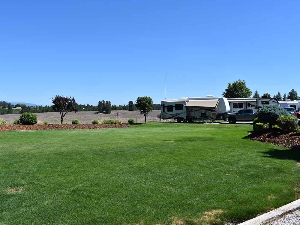 A large green grassy area at WILD ROSE RV PARK