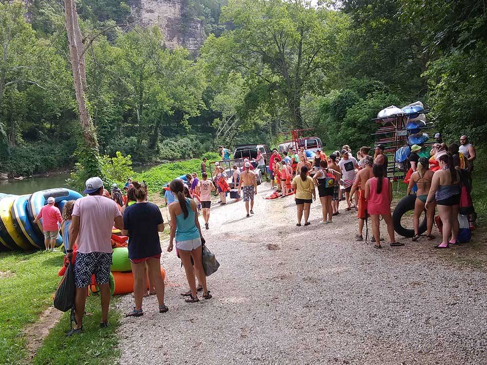 Crowd gathering to do some tubing at BSC OUTDOORS CAMPING & FLOAT TRIPS