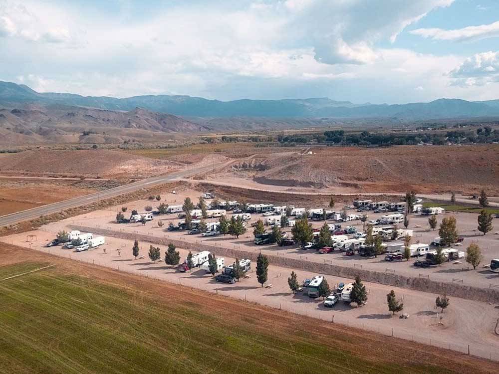 A long distance aerial view of the park at SOUTH FORTY RV PARK
