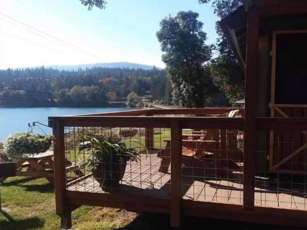 View of the bay from the rental cabin porch