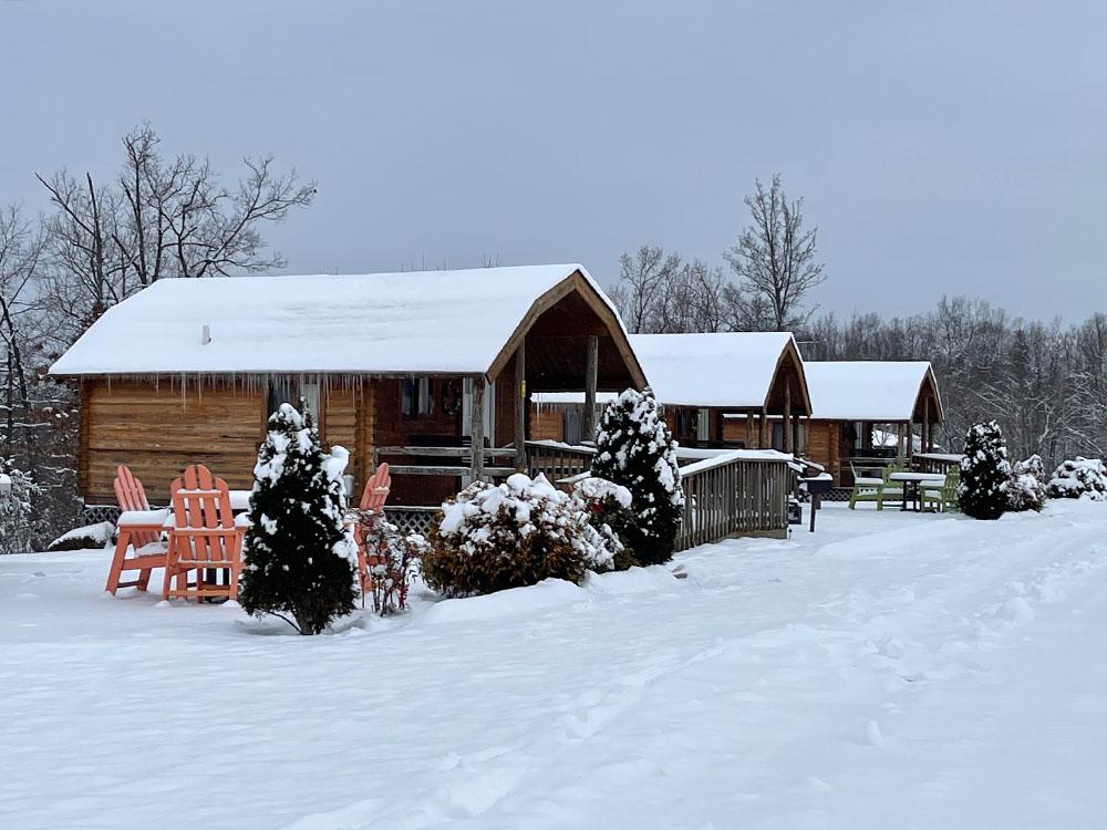 Rental cabins in the snow at ASHLAND/HUNTINGTON WEST KOA HOLIDAY