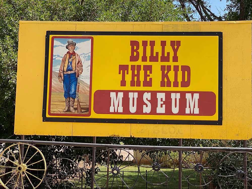 The museum entrance sign at BILLY THE KID MUSEUM