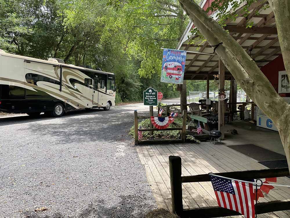 A motorhome at the registration office at RIVER BOTTOM FARMS FAMILY CAMPGROUND