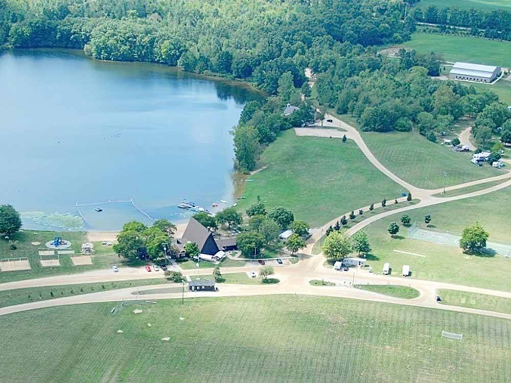 An aerial view of the RV sites and water at SOMERSET BEACH CAMPGROUND & RETREAT CENTER