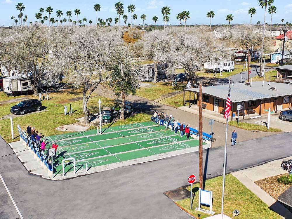 An aerial view of the shuffleboard courts at KENWOOD RV RESORT