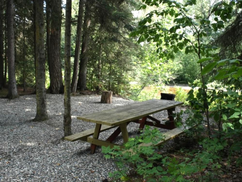 Picnic table at a site near a river