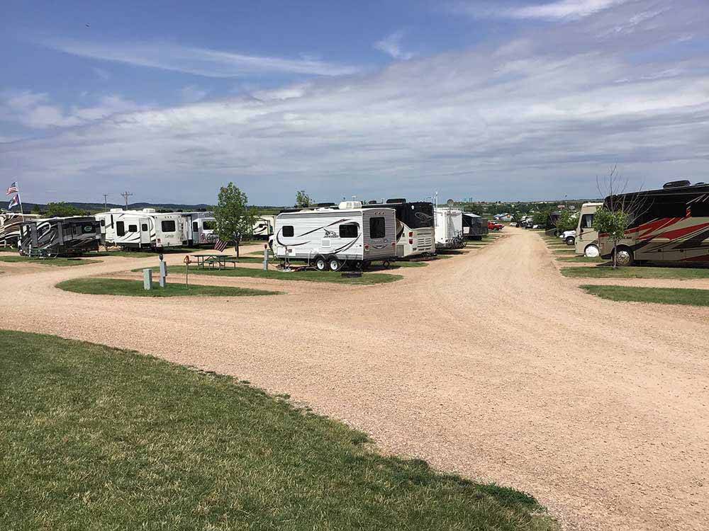 Gravel roads leading to the RV sites at HEARTLAND RV PARK & CABINS