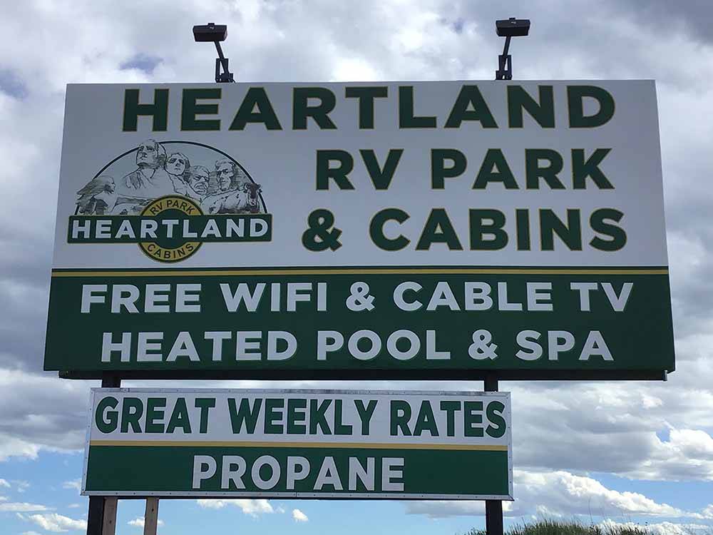The front entrance sign at HEARTLAND RV PARK & CABINS