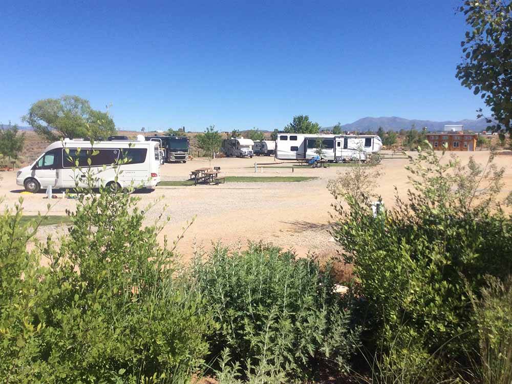 A row of gravel RV sites at BLUE MOUNTAIN RV AND TRADING