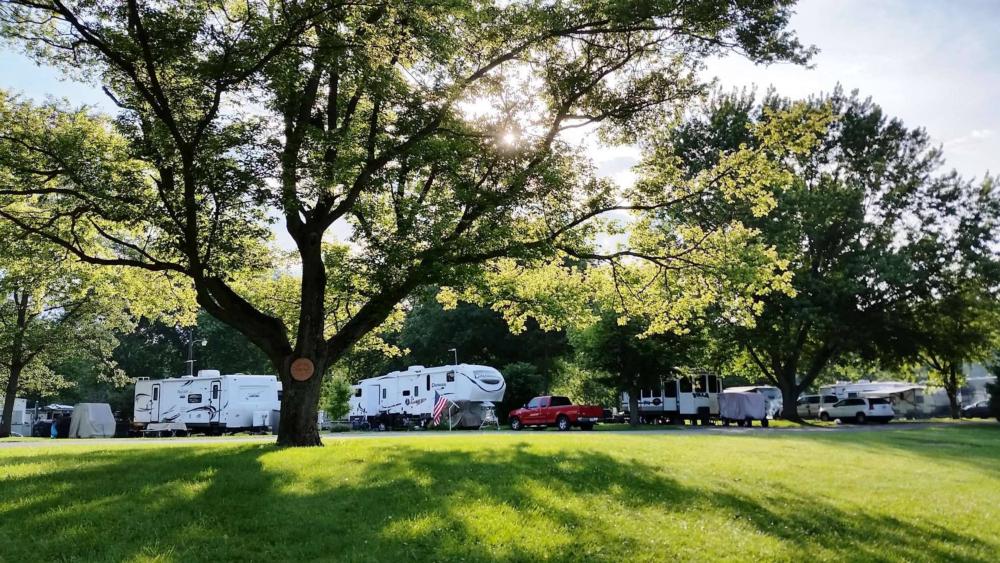 RV parked in shady sites
