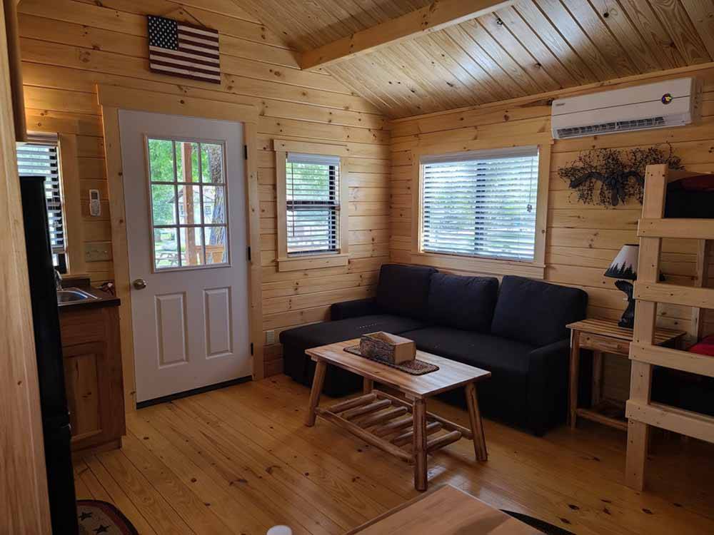 Inside of one of the rental cabins at MOUNTAIN PINES CAMPGROUND