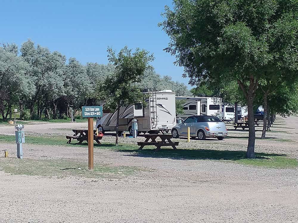 Gravel sites lined with trees at NORTH PARK RV CAMPGROUND