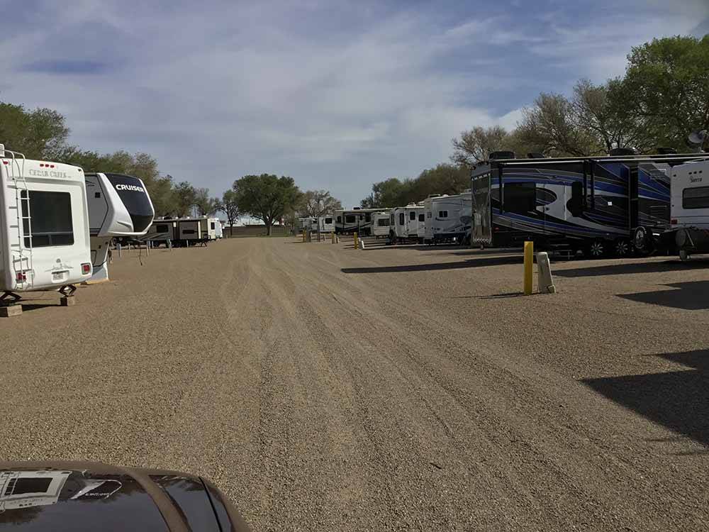 The gravel road between RV sites at CORRAL RV PARK