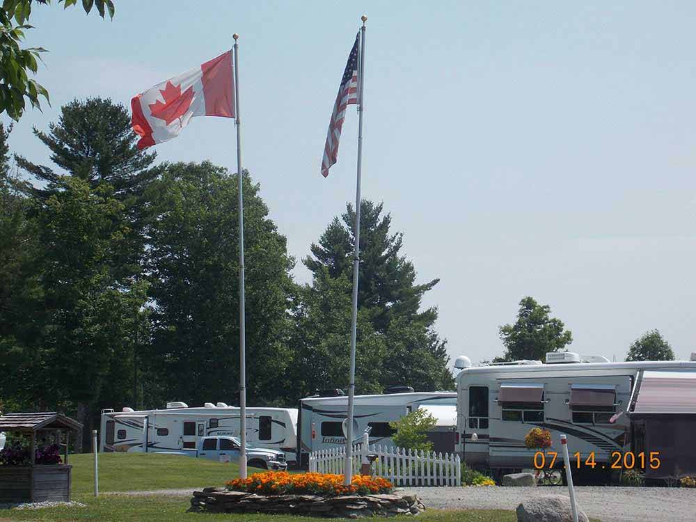 The flags in the front entrance  at PUMPKIN PATCH RV RESORT