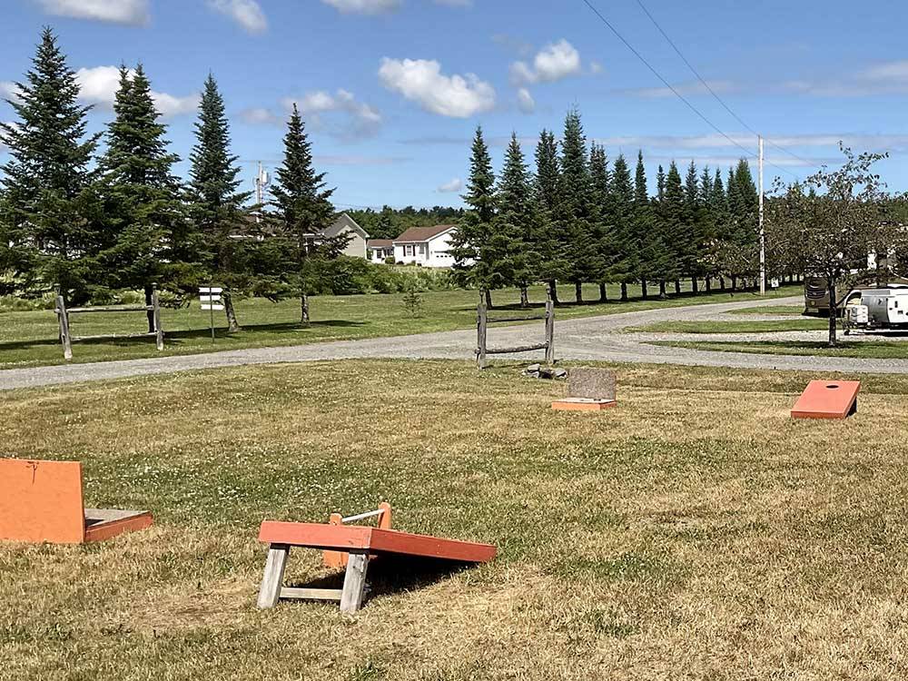 The corn hole and horseshoe pits at PUMPKIN PATCH RV RESORT