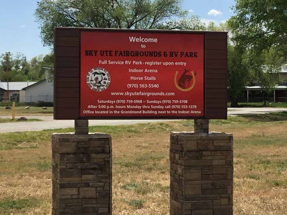 The front entrance sign at SKY UTE FAIRGROUNDS  RV PARK
