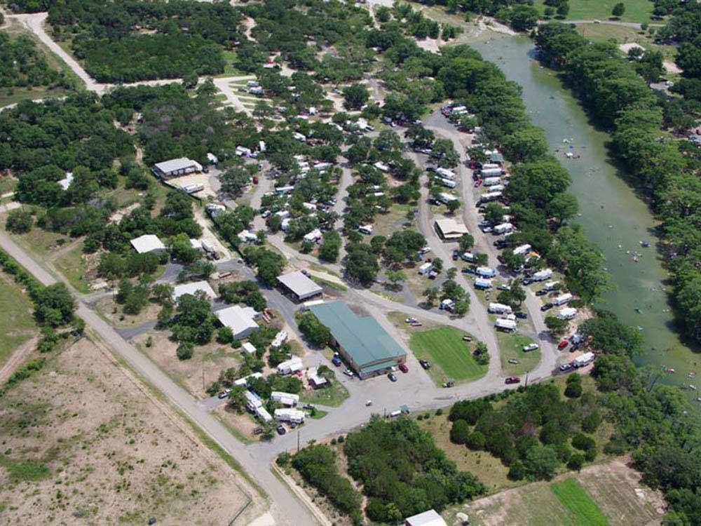 Aerial view over campground at PARKVIEW RIVERSIDE RV PARK