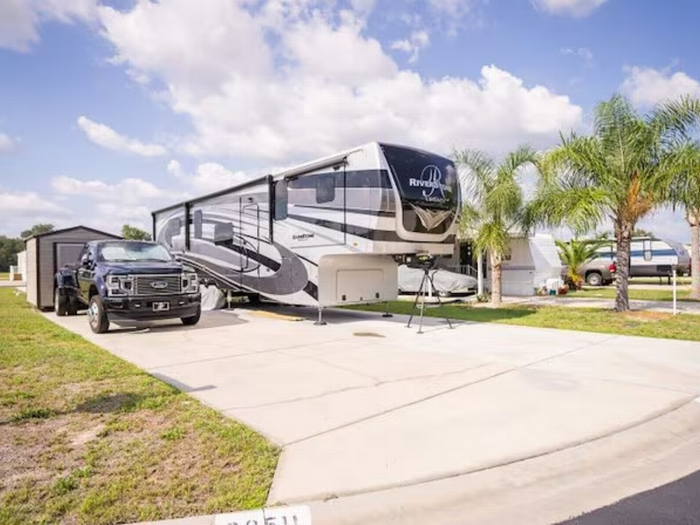 Concrete pad at Majestic Oaks Sun RV Communities