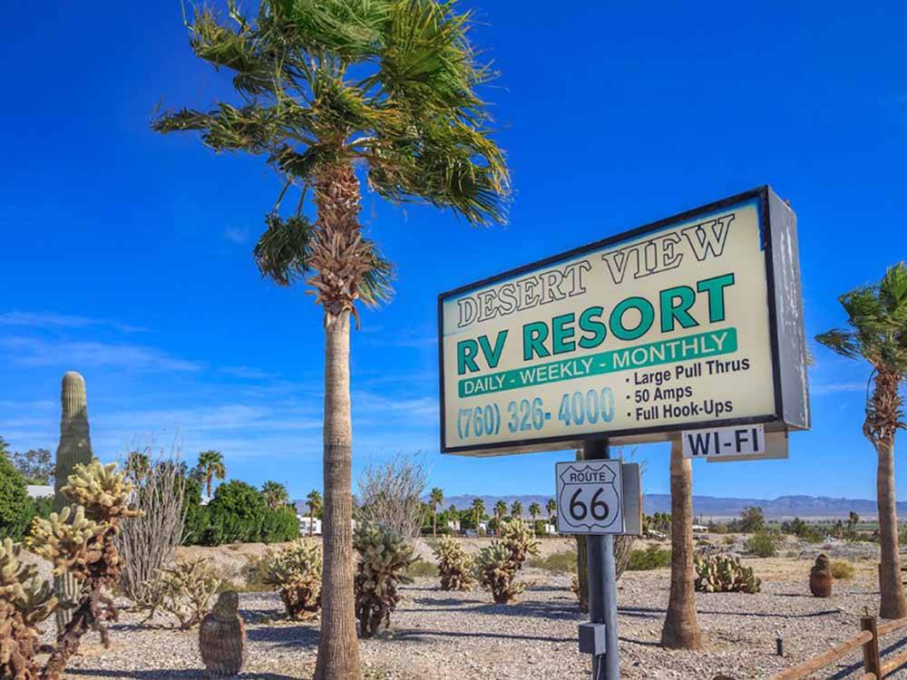 The front entrance sign at DESERT VIEW RV RESORT
