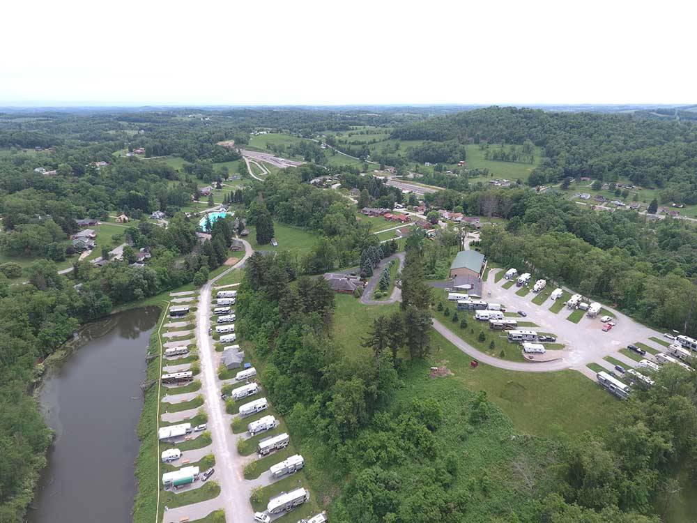 An aerial view of the campsites at PINE COVE BEACH CLUB & RV RESORT