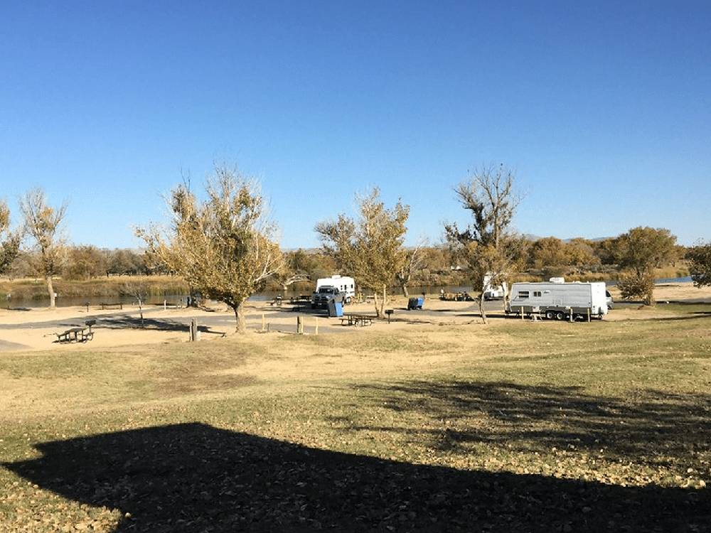 Large grass area with RVs