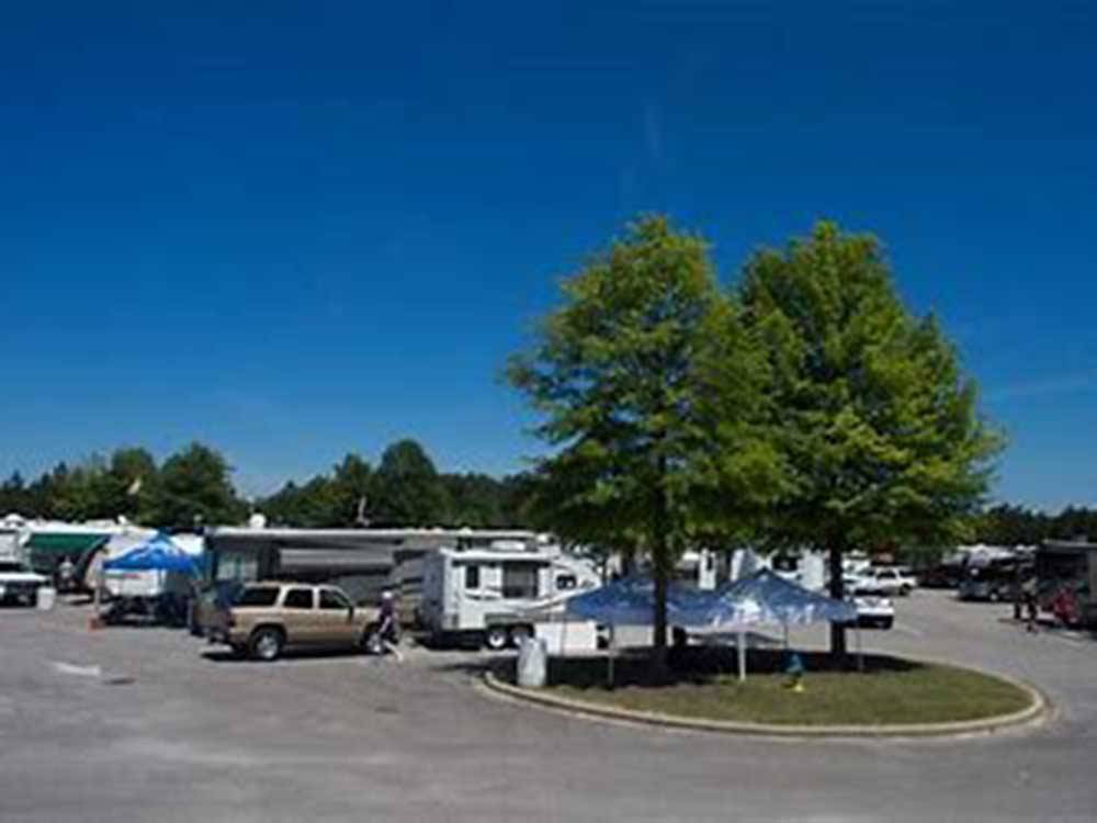 Trucks and trailers parked in sites at HOOVER RV PARK