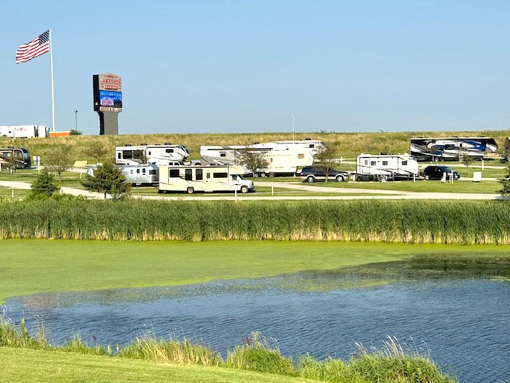 A view of the RV park and pond at LAKESIDE HOTEL-CASINO RV PARK