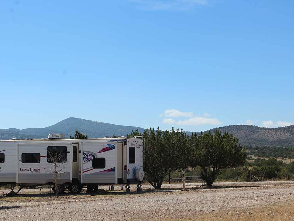 A couple of trees next to an RV site at LA VISTA RV PARK