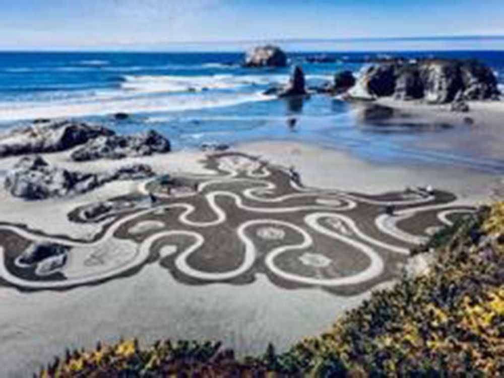 Designs in the sand at the beach at BANDON BY THE SEA RV PARK