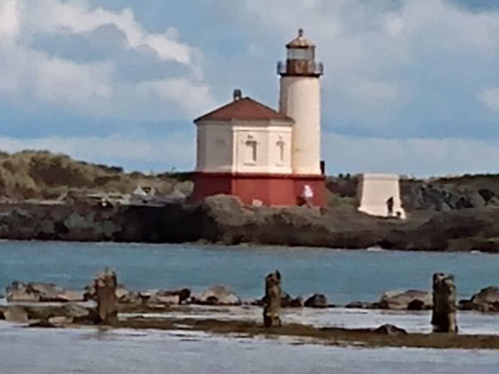 A lighthouse on the ocean at BANDON BY THE SEA RV PARK