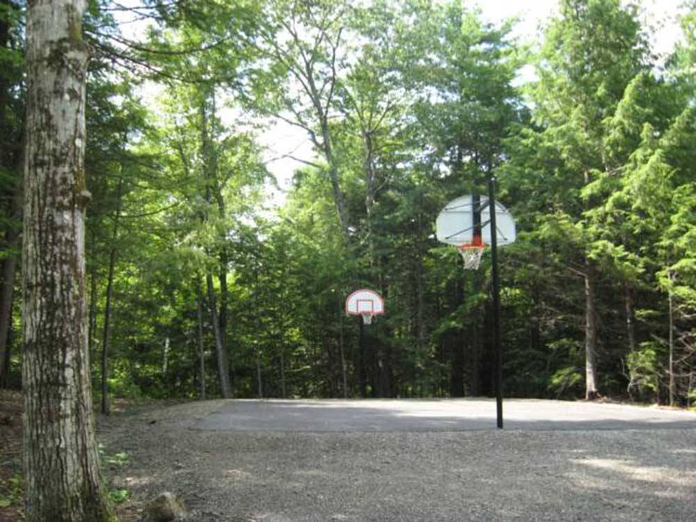 Basketball court surrounded by wilderness at MEREDITH WOODS 4 SEASON CAMPING AREA